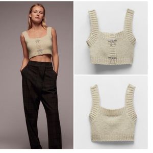 Zara Sage Light Green Knit Top With Rhinestone Buttons 9598/123 M